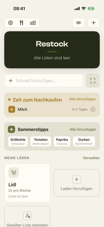 Restock Nachkauf-Erinnerung für regelmäßig verbrauchte Produkte