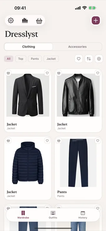 Dresslyst wardrobe overview