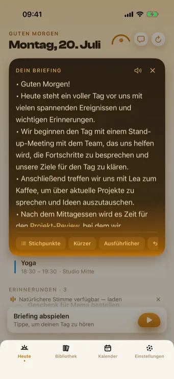 Sunwake Briefing als Stichpunkte statt langem Fließtext